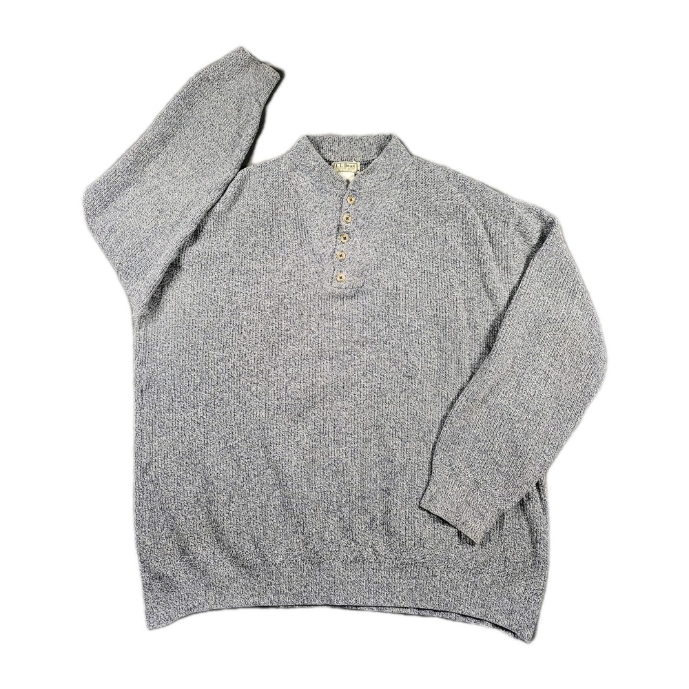 Vintage L.L. Bean Cotton‎ Rag Sweater Mens 2XL USA Made Henley Blue Marled